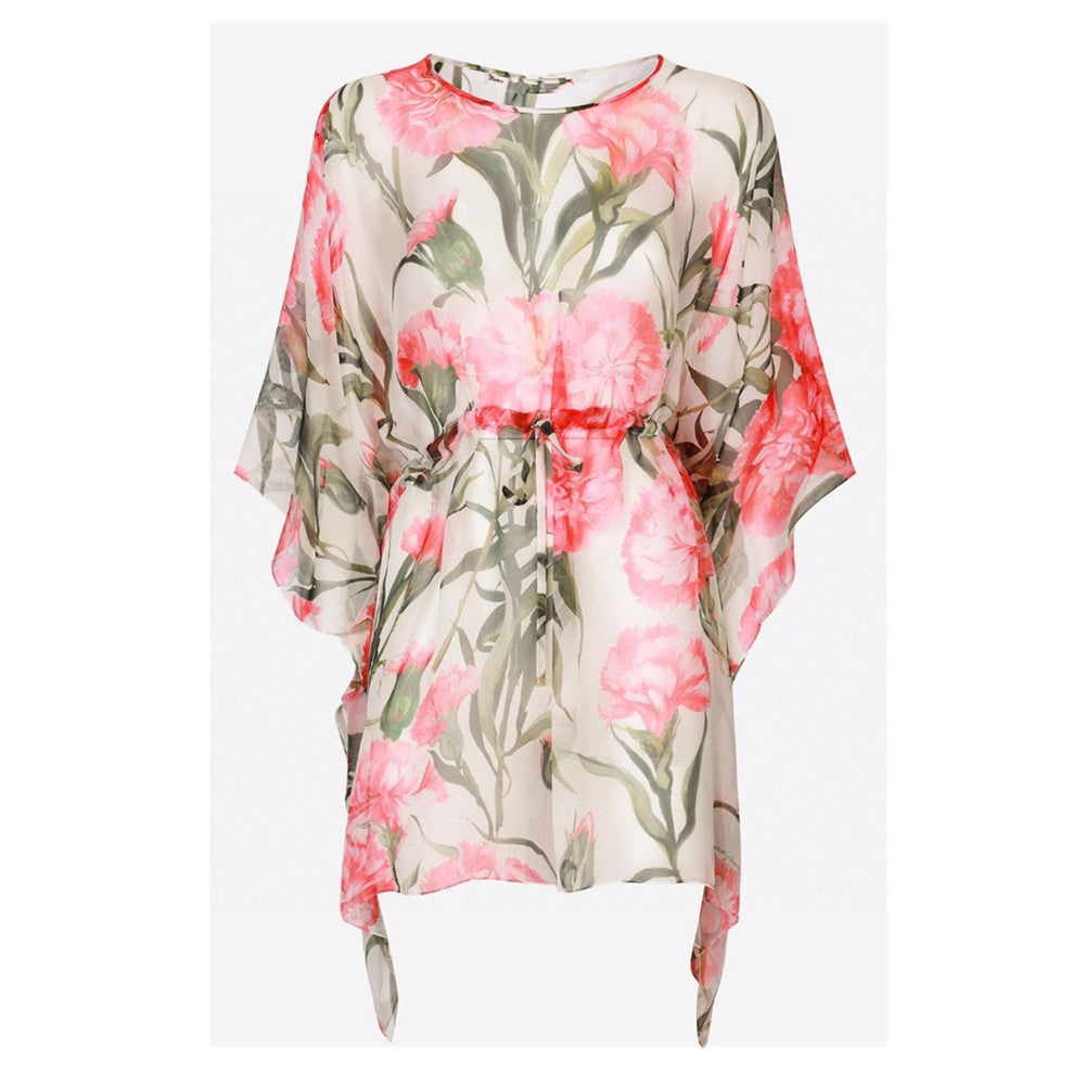High Quality Luxury Designer Inspired Women's Floral Tunic Tops And Short Kaftan Silk Dress