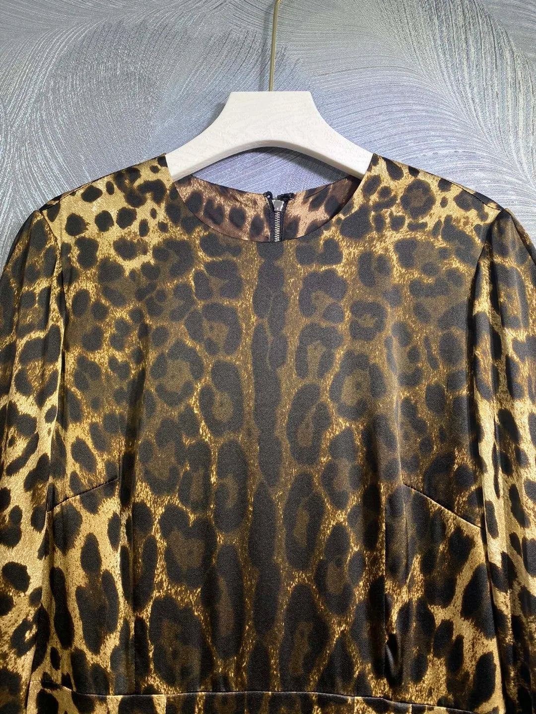 HIGH QUALITY Designer Women Leopard Print Silk Midi Dress With Long Sleeve