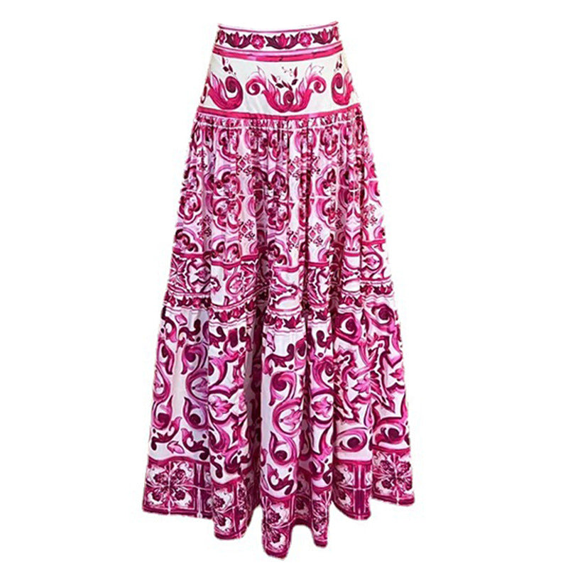HIGH QUALITY Luxury Fashion Women Off-Shoulder Silk blouse and Cotton Maxi Skirt Summer Set For Female 2023