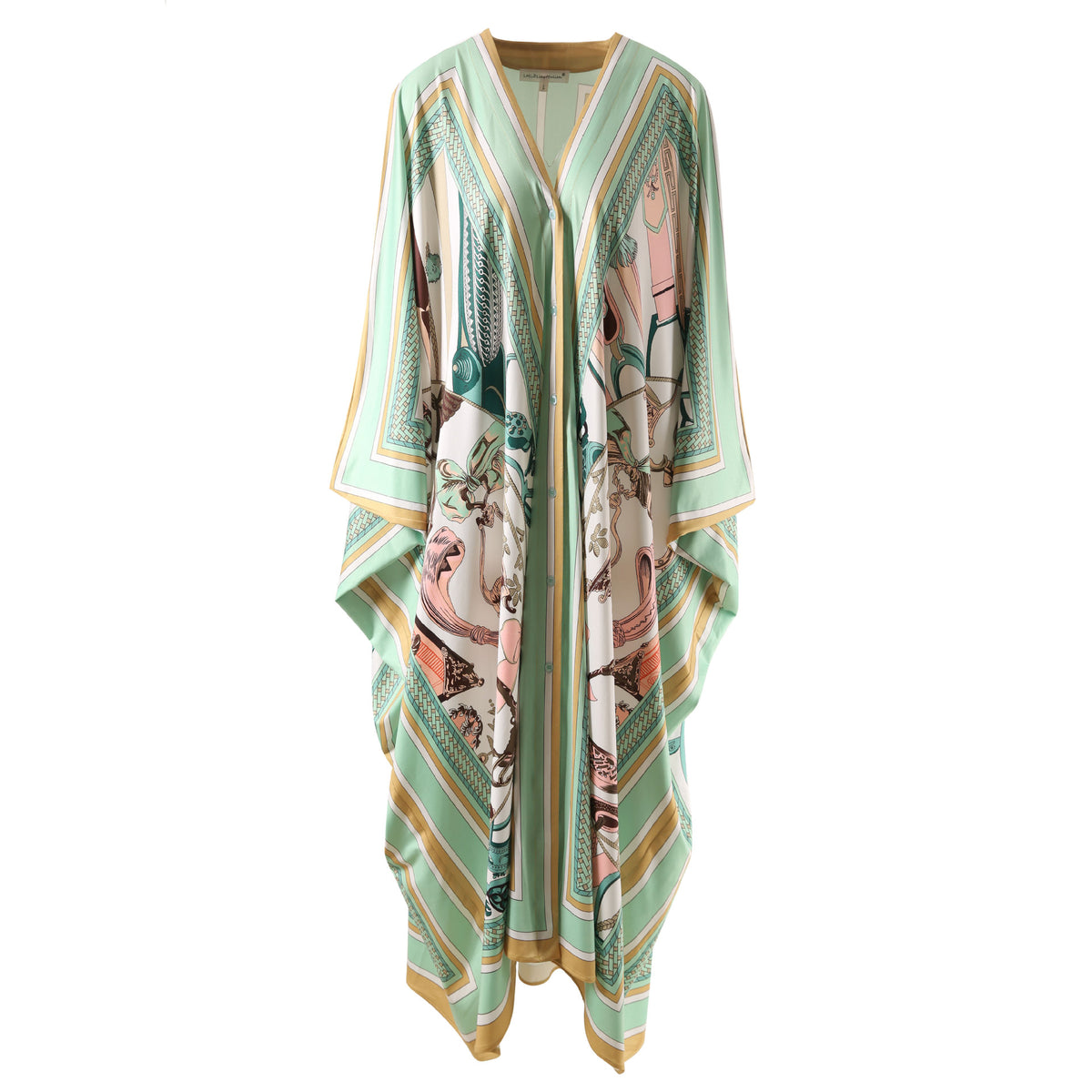 HIGH QUALITY Designer Inspired Summer Women Long Green  Beach Kaftan Dress  Casual Print Cardigan Long Outerwear in Oversize