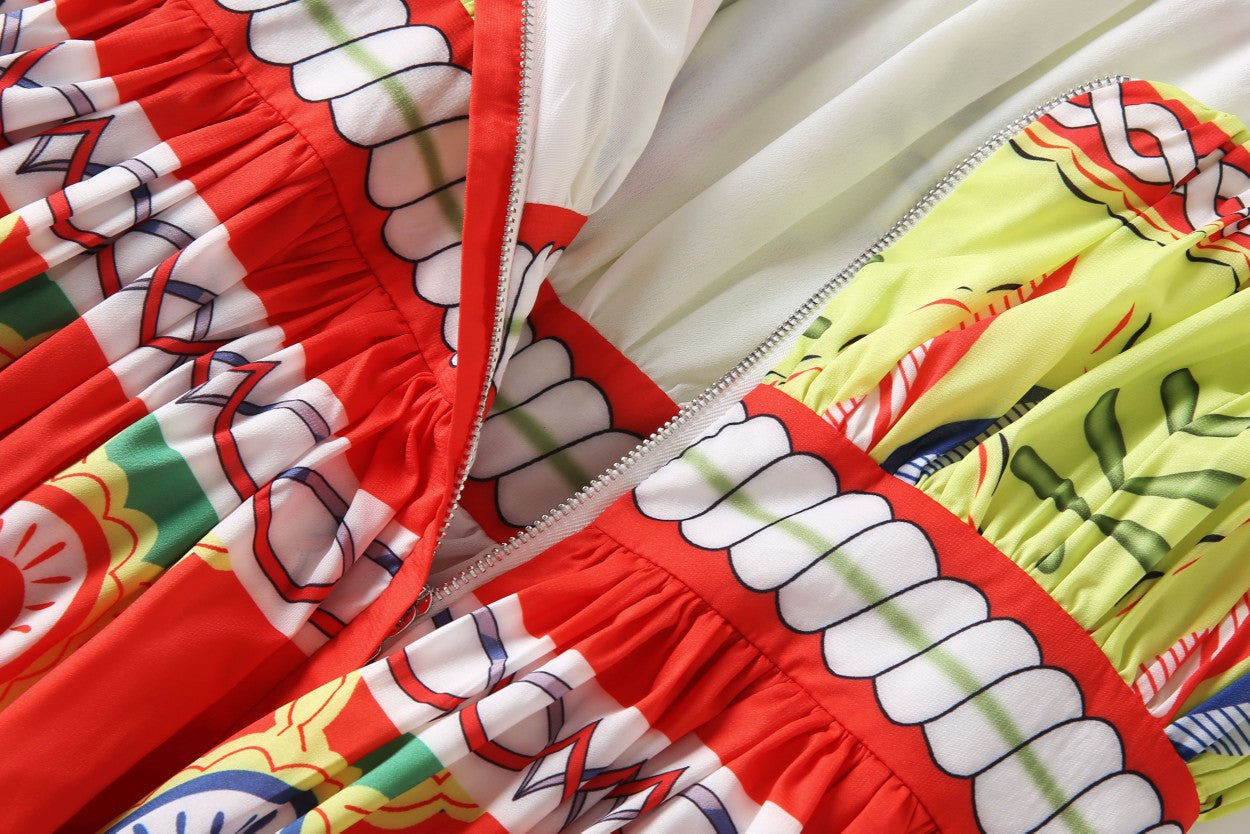 Fashion Runway Designer Inspired  Summer  Women's  "graphic" print pleated Mini dress