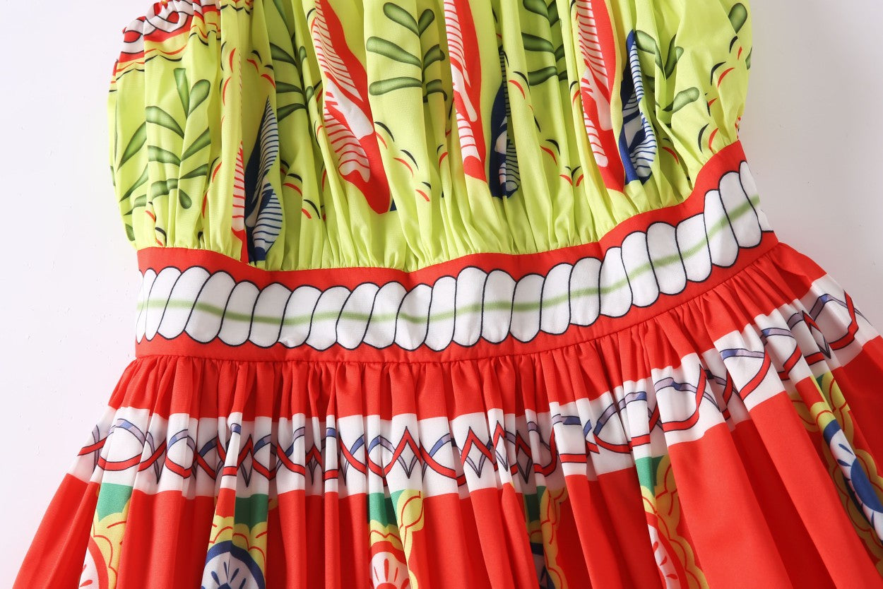 Fashion Runway Designer Inspired  Summer  Women's  "graphic" print pleated Mini dress