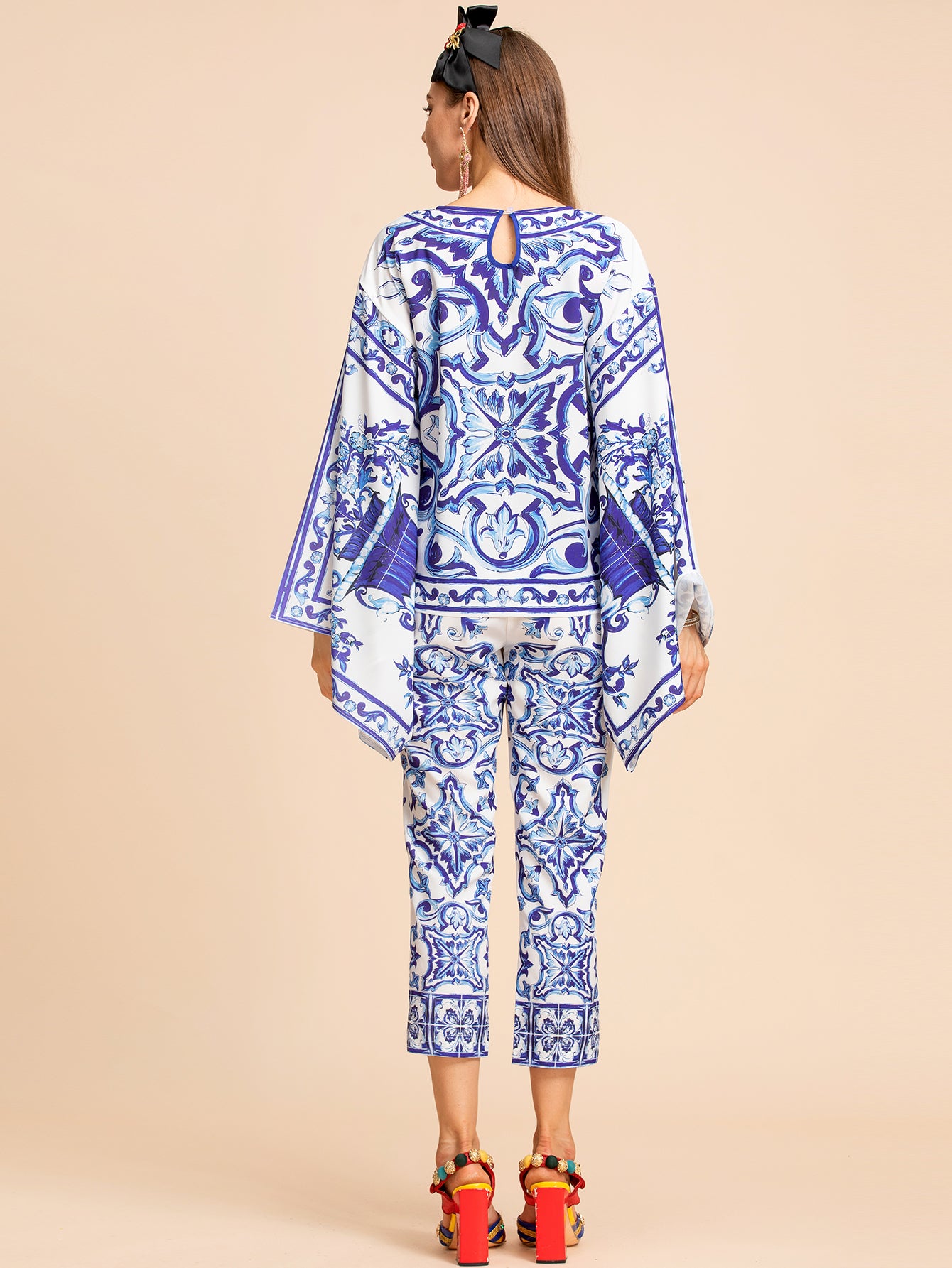 Designer Inspired“Majolica-print ”Blouse &Pant Women Suitset