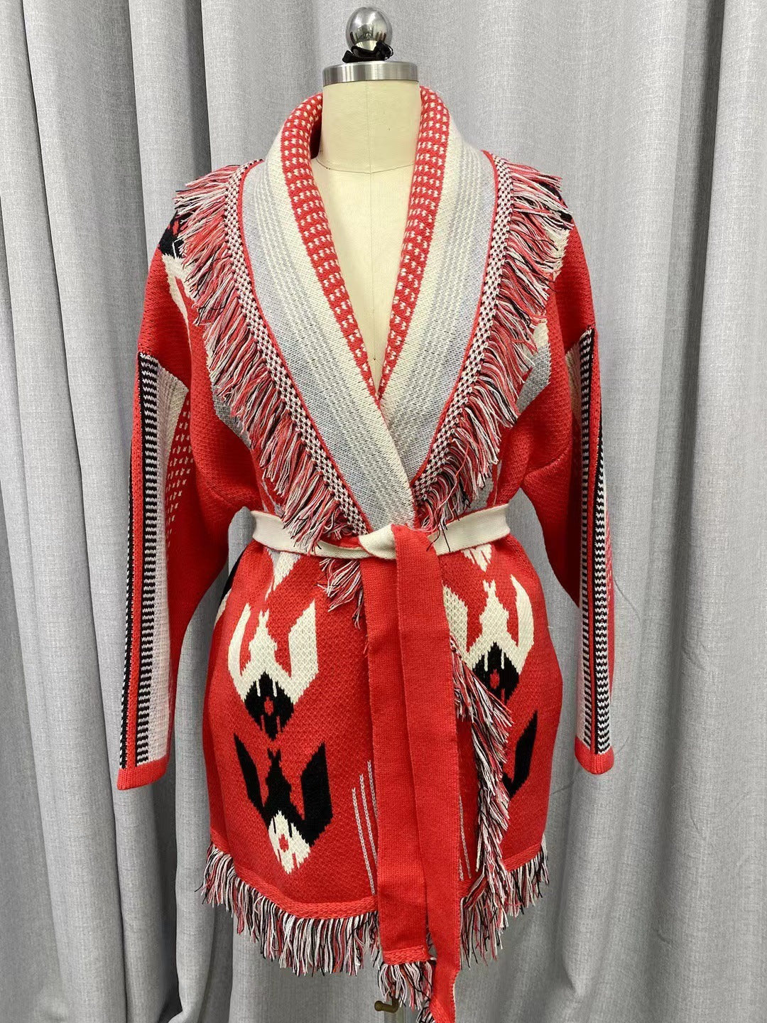 BOHO GYPSY stylish Icon Jacquard Belted Cardigan