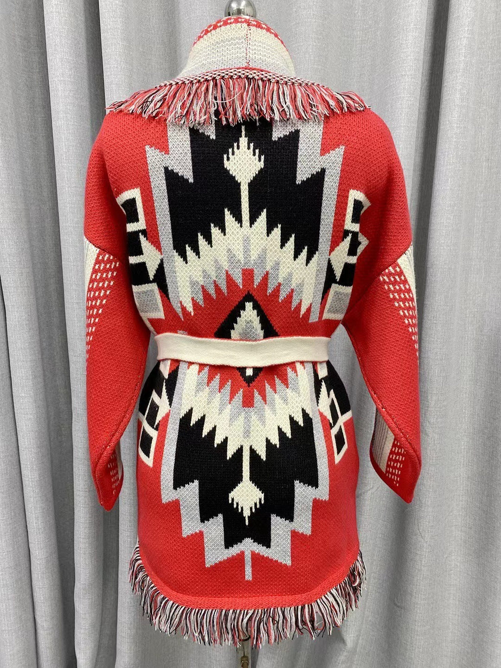 BOHO GYPSY stylish Icon Jacquard Belted Cardigan