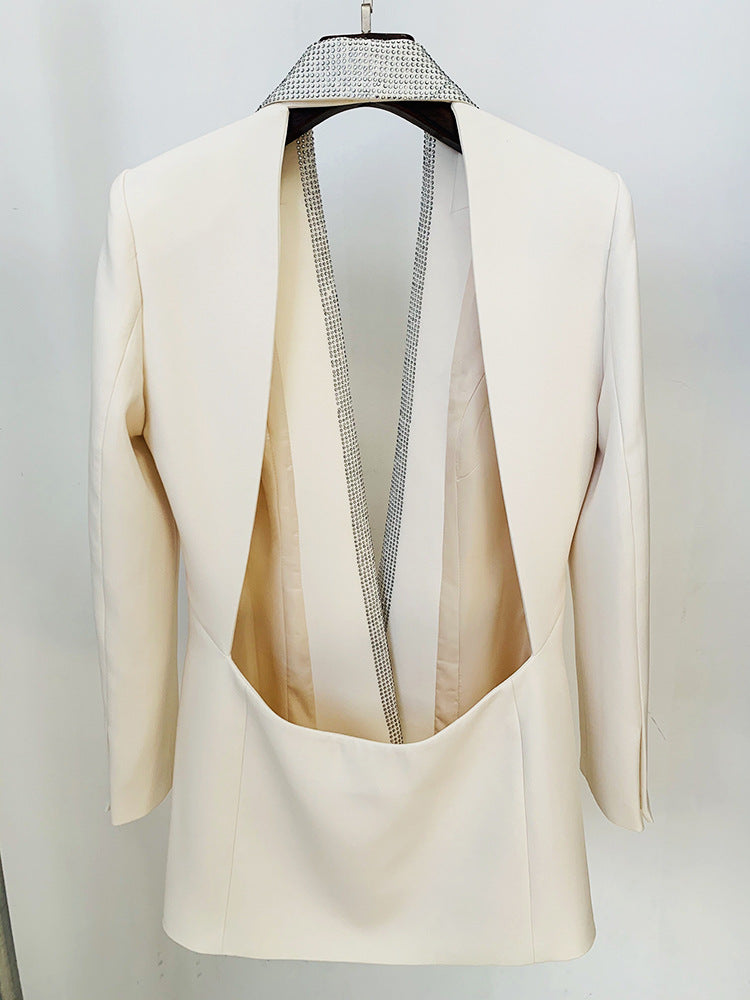 Designer Inspired Women's White Crystal Embellished Tuxedo Short Mini Dress