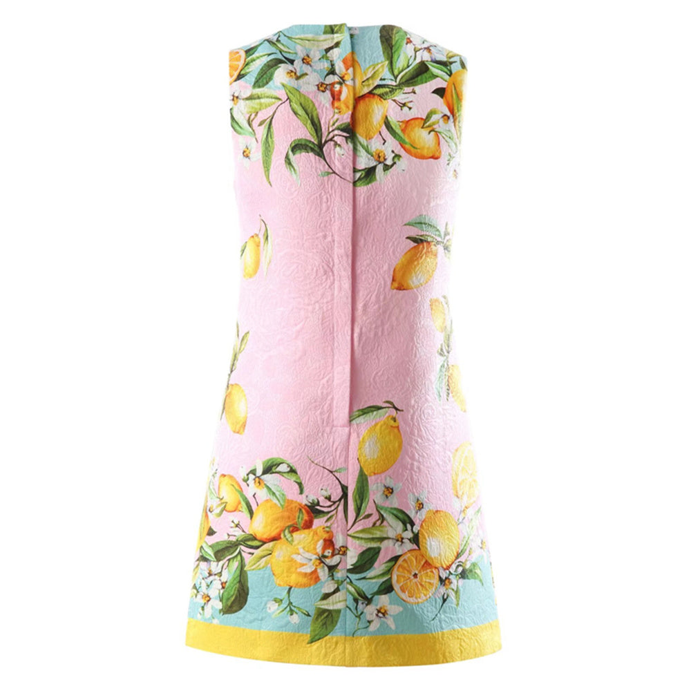 Fashion Runway Summer Mini Dress Women& Pink Lemon Printed Designer Inspired Dresses Beach Holiday Vest Loose Dress