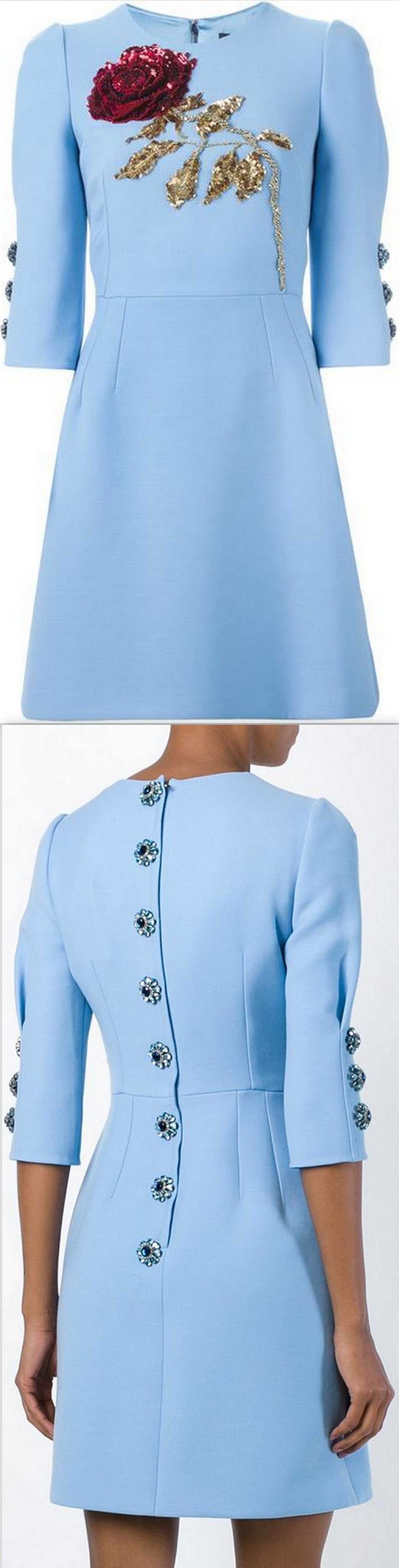 Fashion Women Mini Dress with Embroidered Paillettes Rose in Blue