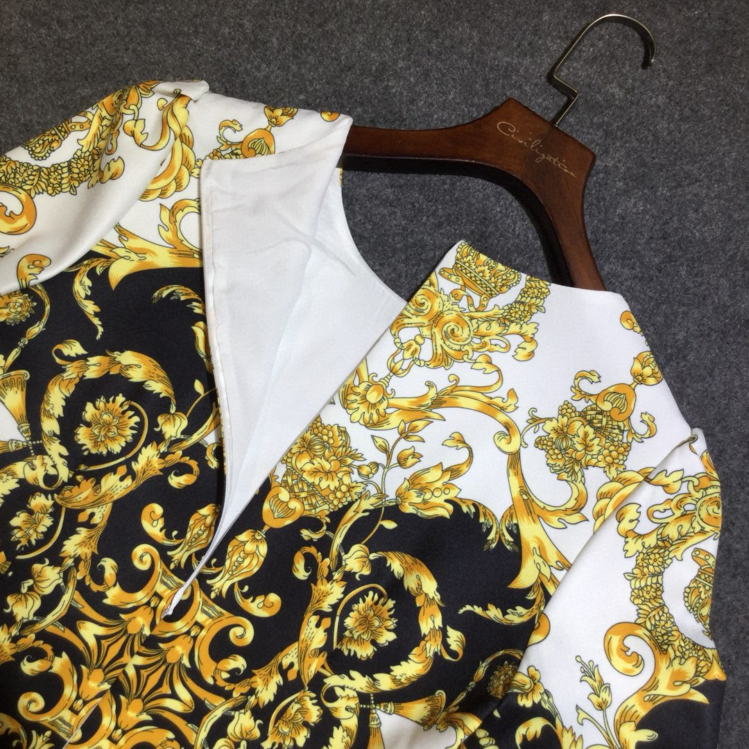 Luxury designer inspired “Baroque” print mini dress