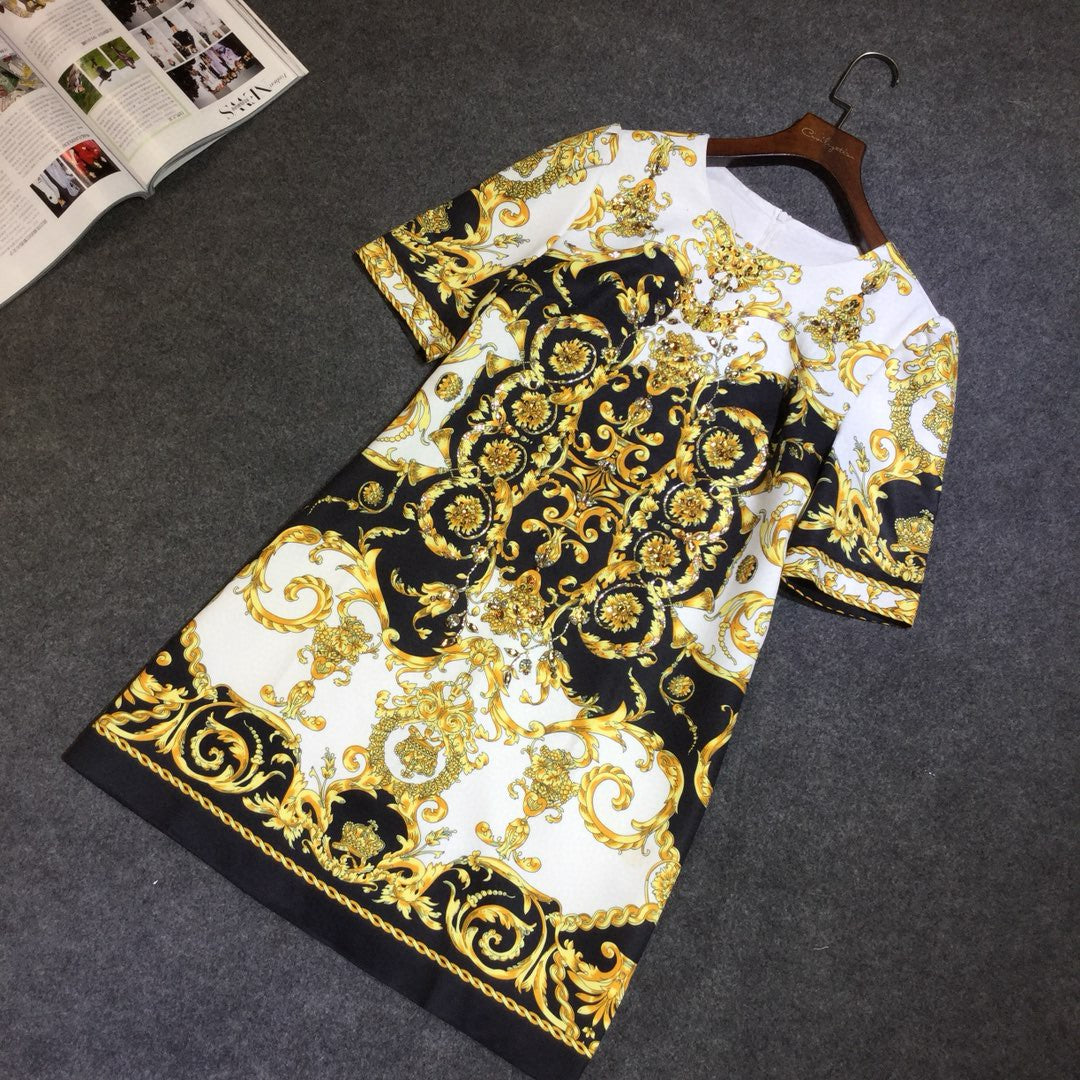 Luxury designer inspired “Baroque” print mini dress