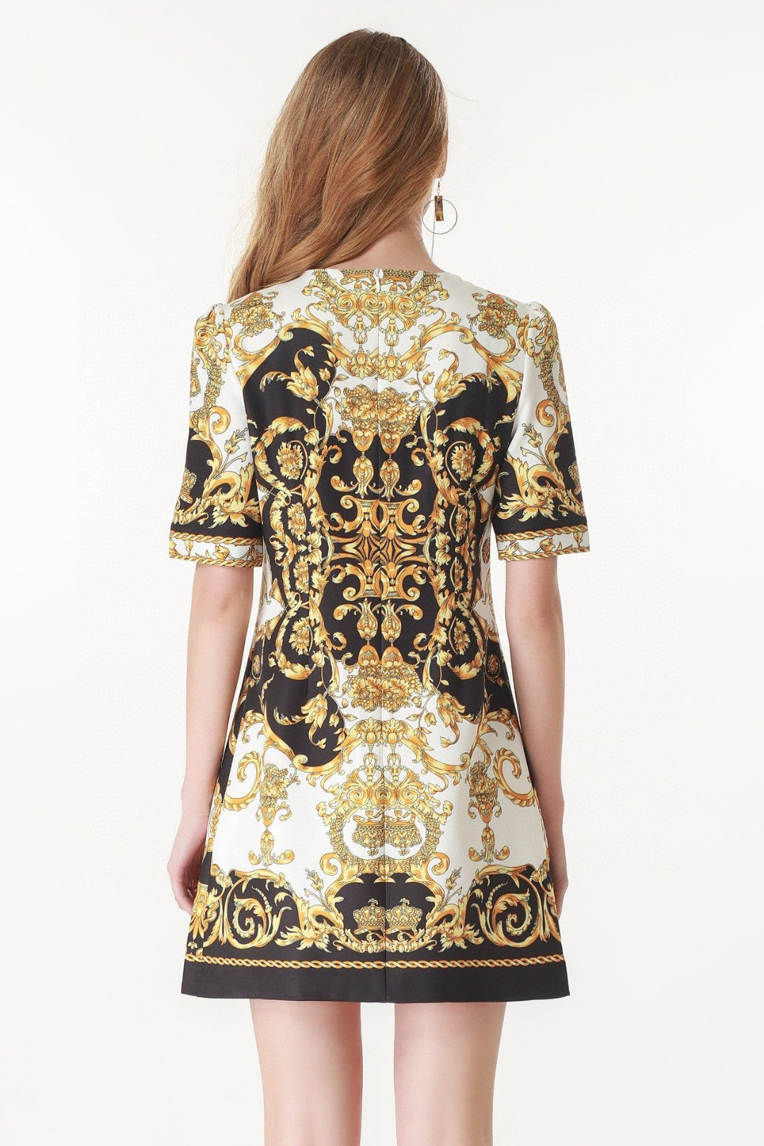 Luxury designer inspired “Baroque” print mini dress