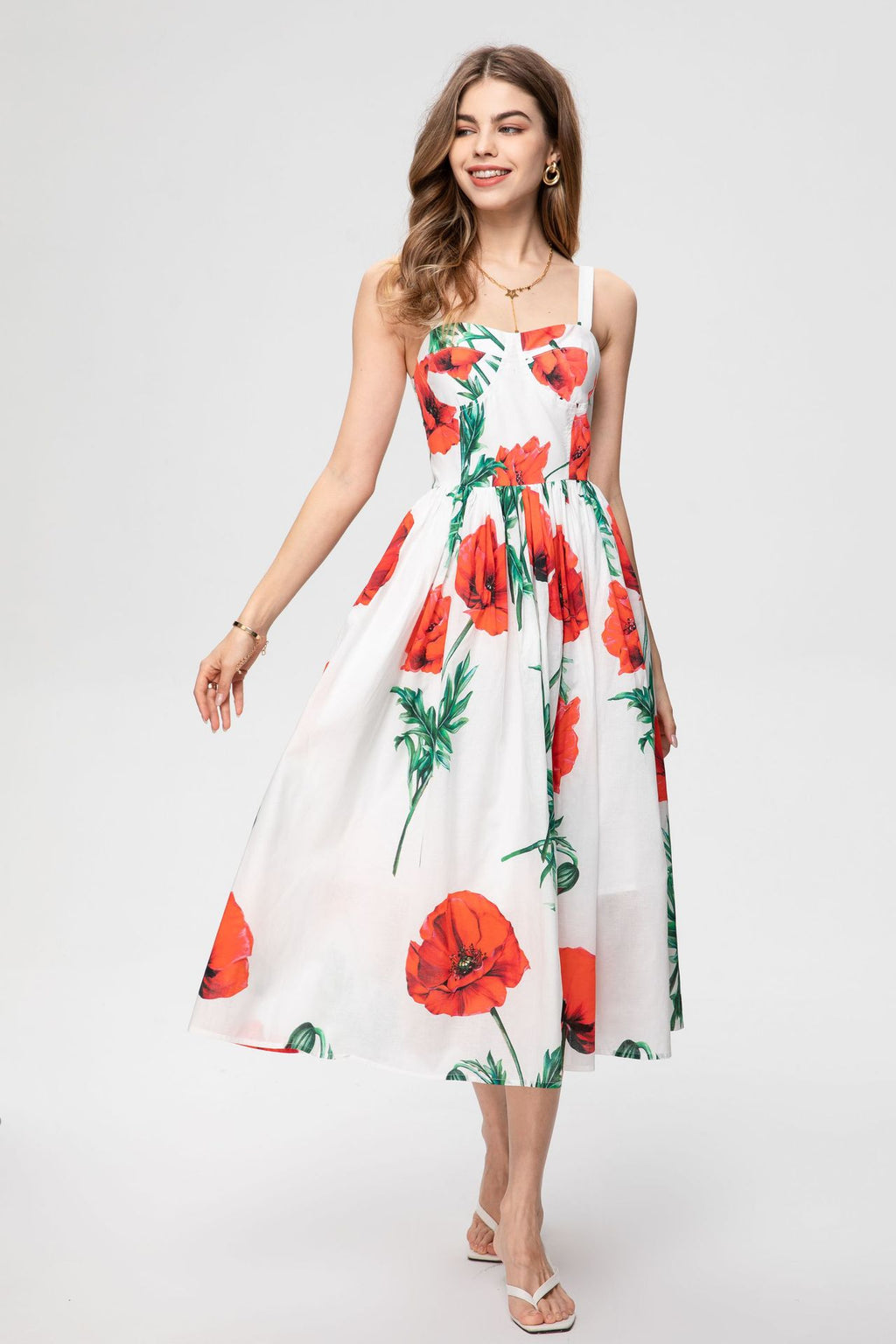 Summer Women Sexy Spaghetti Strap Carnation-Printed Midi Dress Vacation Party Elegant Dress from designer inspired runway fashion