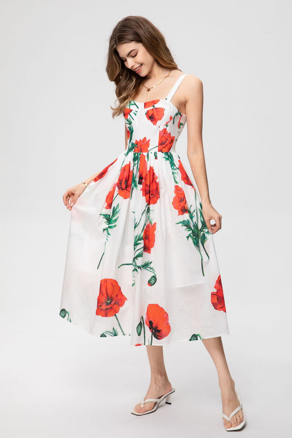Summer Women Sexy Spaghetti Strap Carnation-Printed Midi Dress Vacation Party Elegant Dress from designer inspired runway fashion