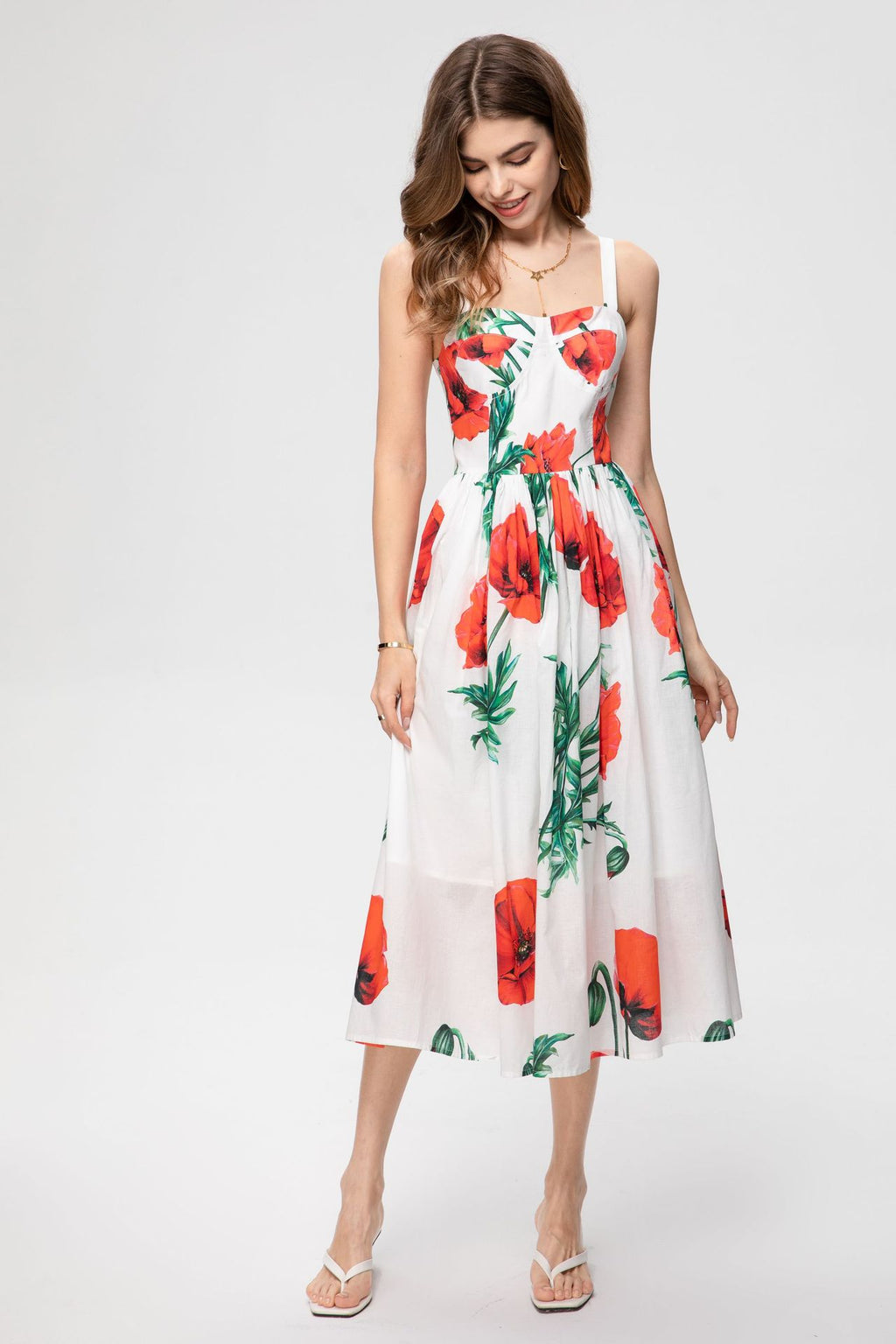 Summer Women Sexy Spaghetti Strap Carnation-Printed Midi Dress Vacation Party Elegant Dress from designer inspired runway fashion