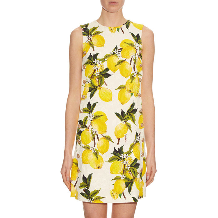 Women Summer Lemon-Print mini Dress from designer inspired runway fashion